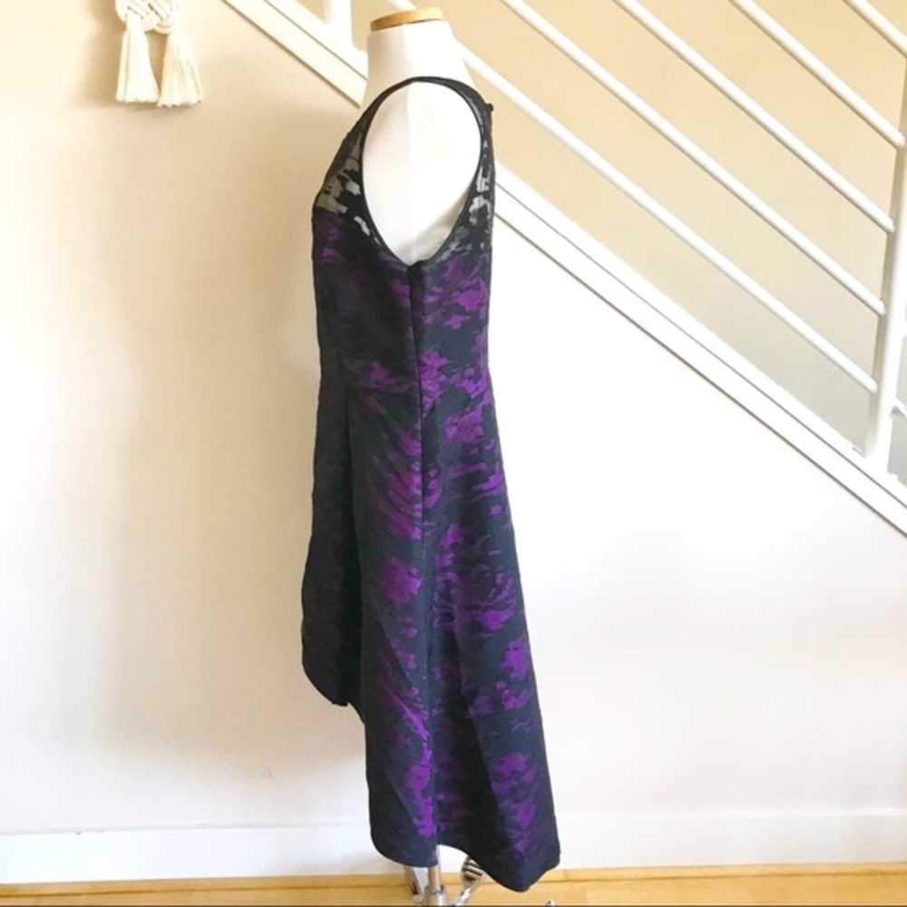 Milly Martina Fil Coupe Sleeveless Hi Low Flared Midi Dress Purple Black 12 NWT - Picture 5 of 16